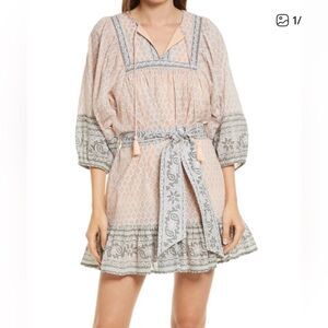 Cleobella women’s large Magdalena mini dress floral bohemian light coral grey